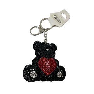Sparkly Bear Keychain With Heart & Rhinestones
